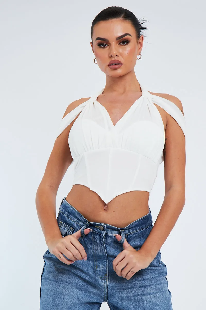 White Mesh Corset Halter Neck Crop Top - Soleen sold by Rebellious Fashion product image thumbnail 4