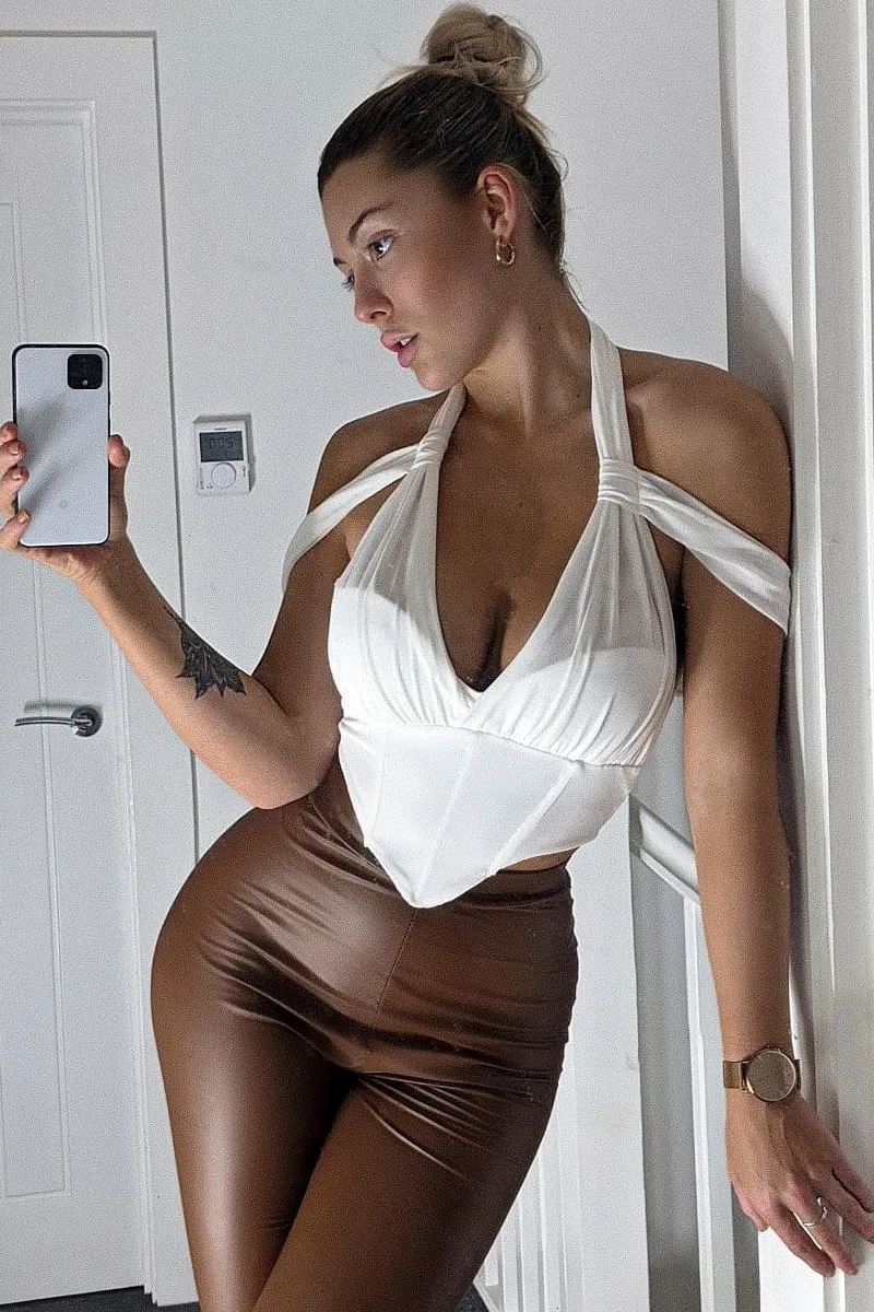 White Mesh Corset Halter Neck Crop Top - Soleen sold by Rebellious Fashion product image thumbnail 2