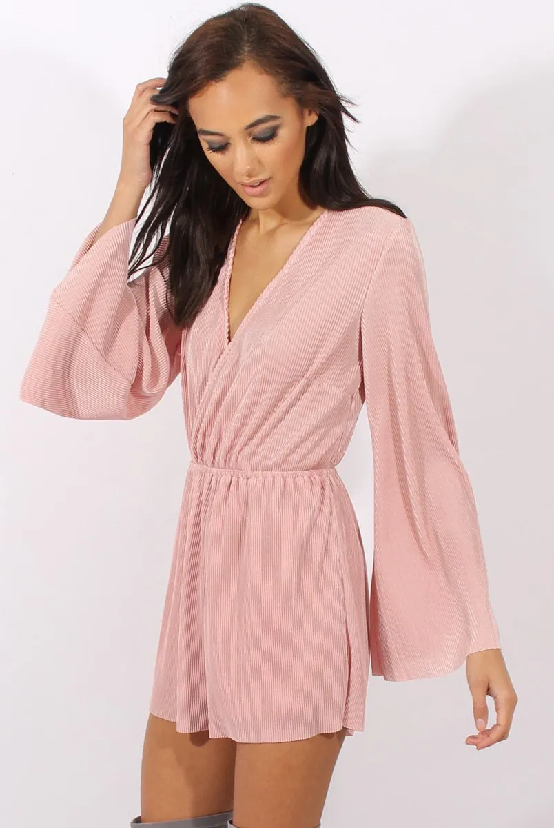 Pink Pleated Flared Sleeve Playsuit - Amity sold by Rebellious Fashion product image thumbnail 2