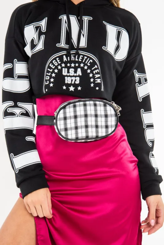 White Black Plaid Bum Bag - Keyra sold by Rebellious Fashion