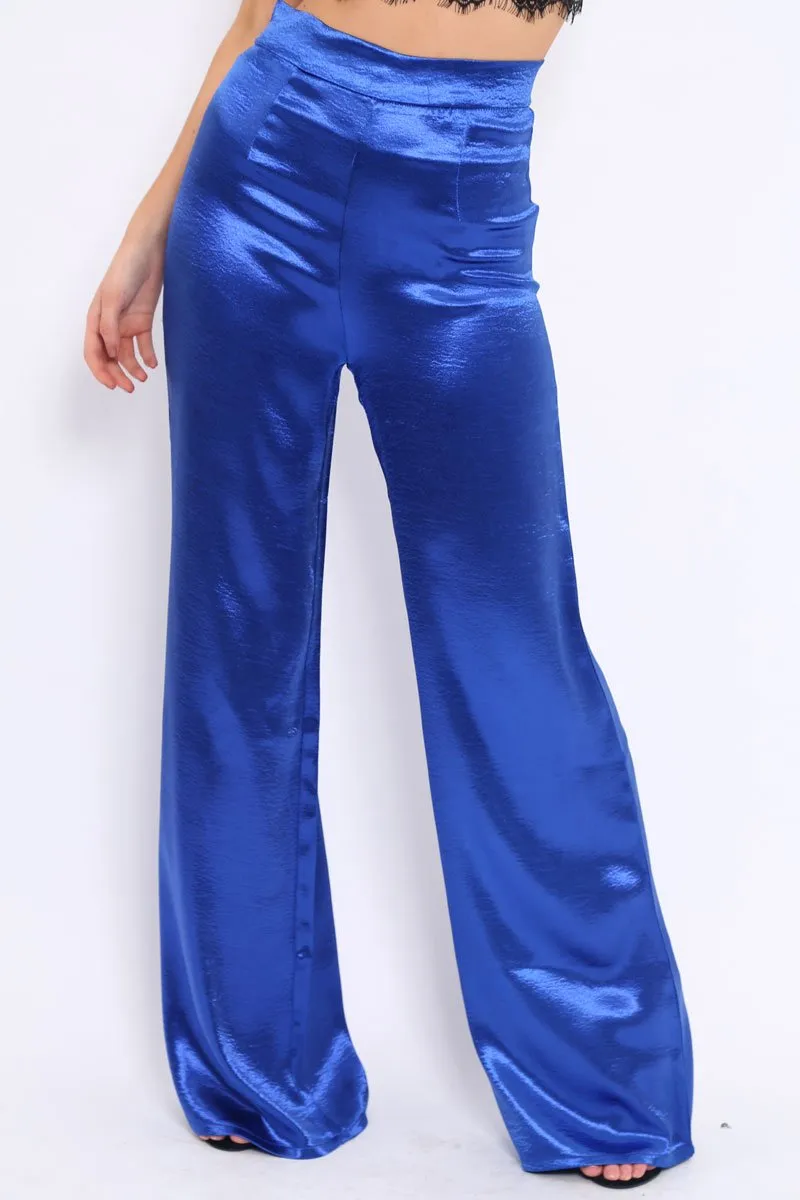 Royal Blue Satin High Waist Flare Trousers -Tisha sold by Rebellious Fashion product image thumbnail 4