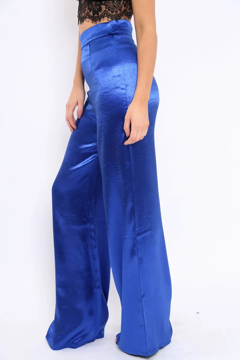 Royal Blue Satin High Waist Flare Trousers -Tisha sold by Rebellious Fashion product image thumbnail 5