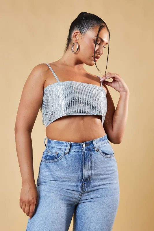 Silver Diamante Detail Cropped Top - Grace sold by Rebellious Fashion