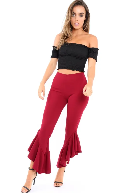 Wine Frill Hem Trousers - Ashlie sold by Rebellious Fashion