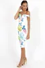 White Floral Print Off the Shoulder Midi Dress - Harmony sold by Rebellious Fashion