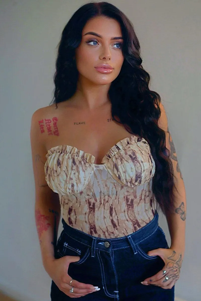 Beige Floral Corset Detail Bodysuit - Clarah sold by Rebellious Fashion product image thumbnail 2