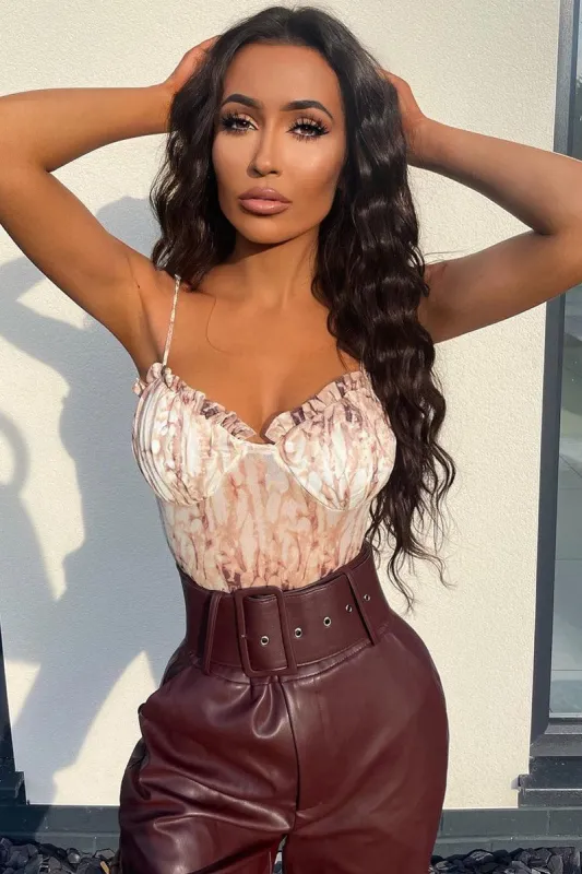 Beige Floral Corset Detail Bodysuit - Clarah sold by Rebellious Fashion