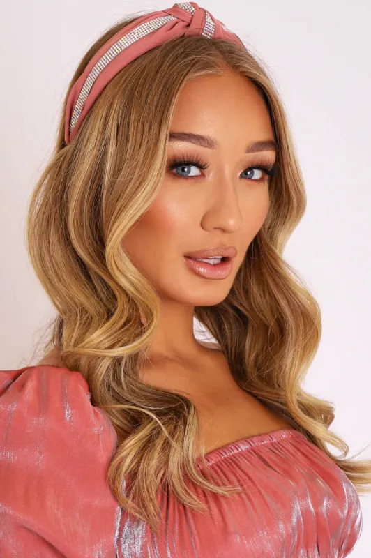 Rose Diamante Embellished Knotted Hair Band - Karri sold by Rebellious Fashion