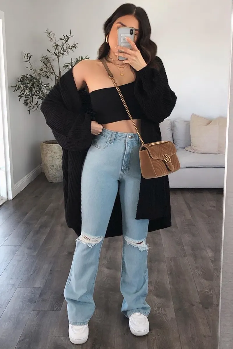 Light Blue Ripped Flare Jeans - Elze sold by Rebellious Fashion