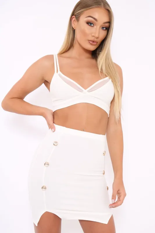 White Bodycon Button Down Split Front Mini Skirt - Gretel sold by Rebellious Fashion