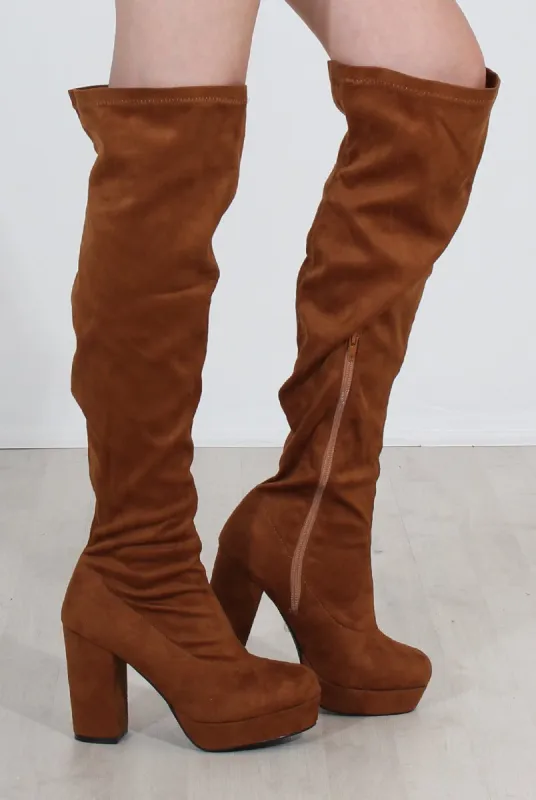 Shaia Tan Suede Over The Knee Boots sold by Rebellious Fashion
