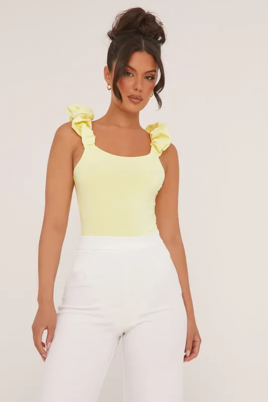 Yellow Frill Straps Square Neck Bodysuit - Olivia sold by Rebellious Fashion