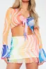 Multi Print Mesh Tie Front Crop Top And Mini Skirt Set- Jersi sold by Rebellious Fashion