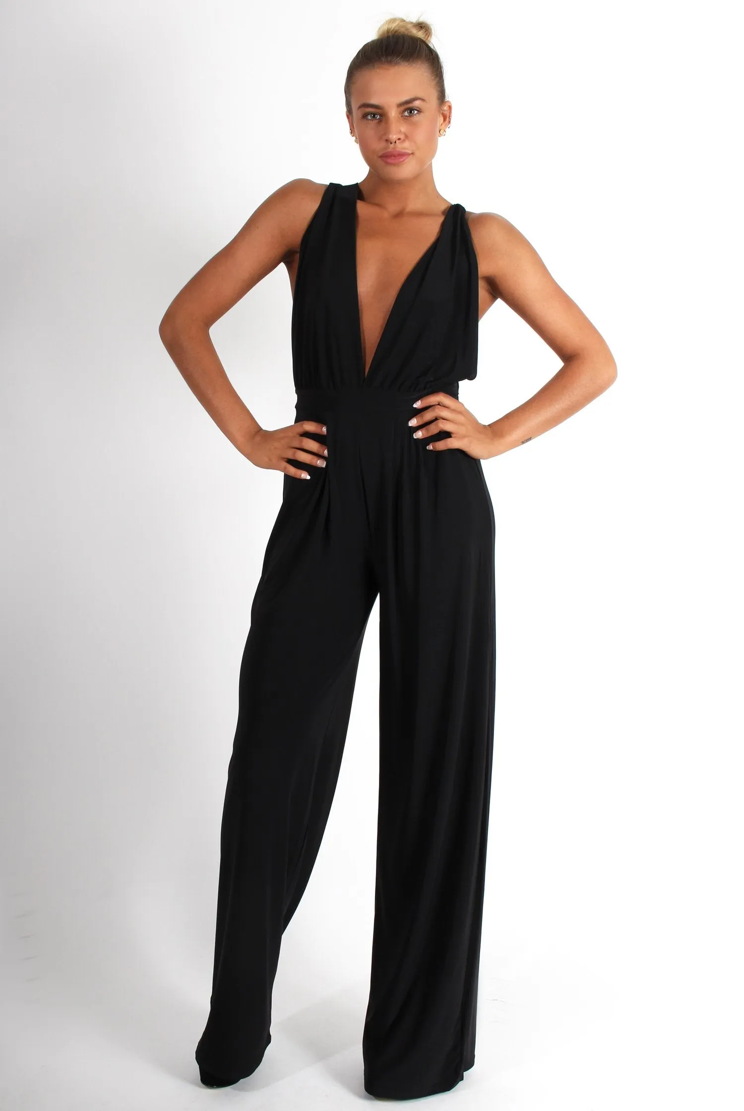Jan Black Deep V Jumpsuit sold by Rebellious Fashion product image thumbnail 3