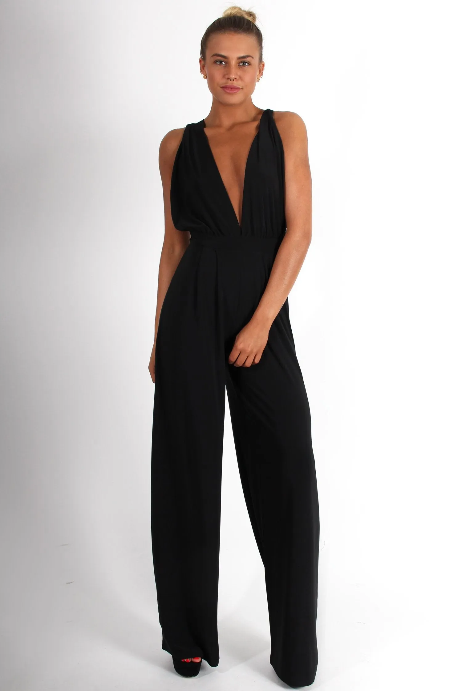 Jan Black Deep V Jumpsuit sold by Rebellious Fashion product image thumbnail 2