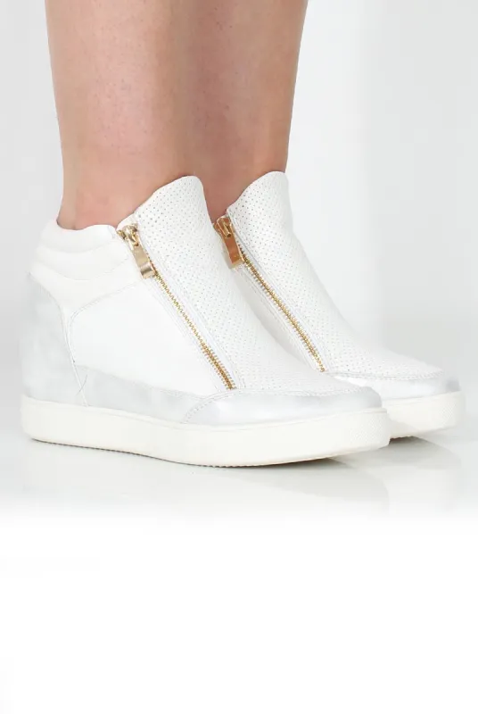 Dina White Wedged Trainers sold by Rebellious Fashion