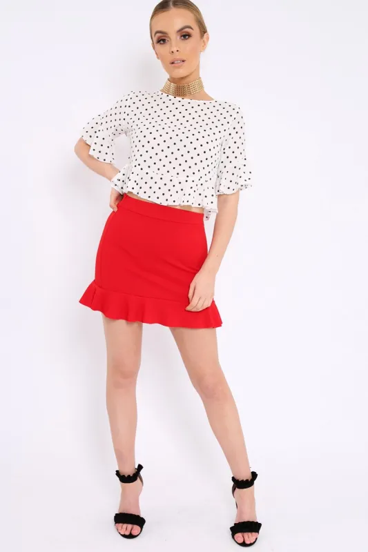 White Polka Dot Ruffle Crop Top - Ivie sold by Rebellious Fashion