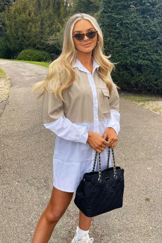 Stone Faux Leather Panel Shirt Dress - Arriya sold by Rebellious Fashion