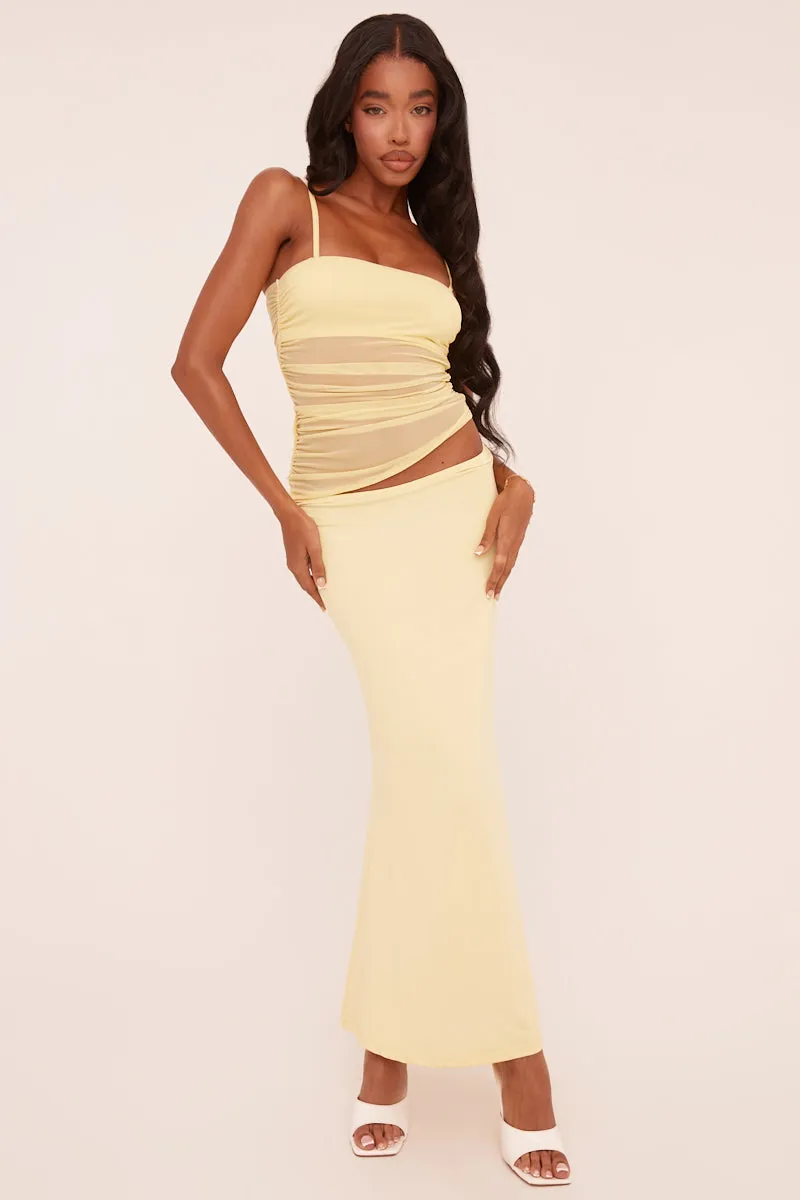 Yellow Ruched Mesh Top & Maxi Skirt Co-ord Set - Timberly sold by Rebellious Fashion