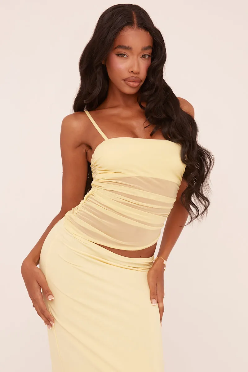 Yellow Ruched Mesh Top & Maxi Skirt Co-ord Set - Timberly sold by Rebellious Fashion product image thumbnail 2