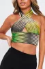 Green Mesh Blend Halter Neck Crop Top - Naroa sold by Rebellious Fashion