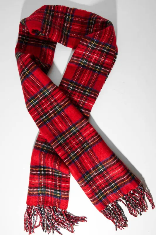 Red Tartan Fringe Trim Scarf - Elycia sold by Rebellious Fashion