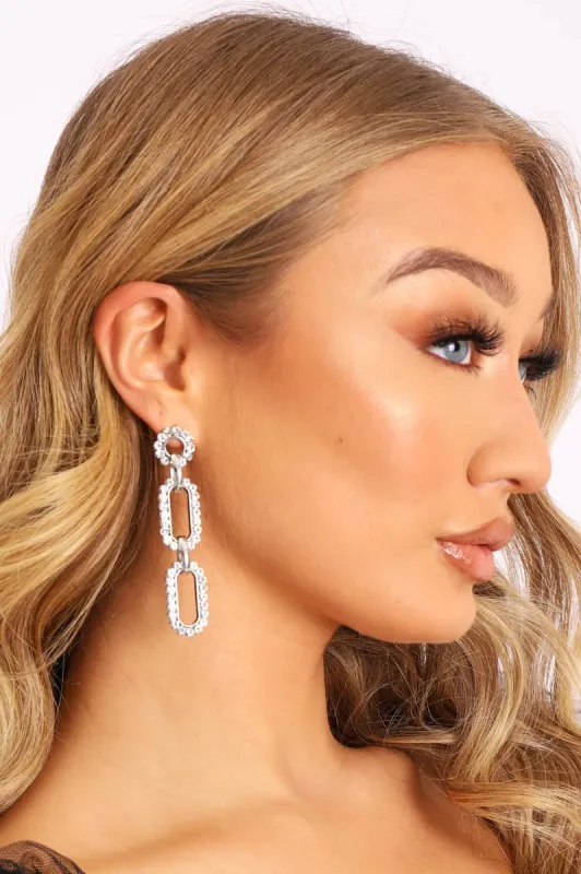 Silver Diamante Drop Chain Earrings - Jaiya sold by Rebellious Fashion