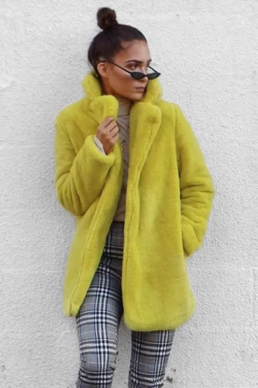 Yellow Faux Fur Coat - Kinleigh sold by Rebellious Fashion