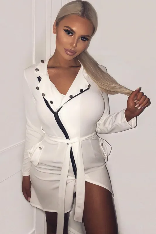 White Zip Front Blazer - Isla sold by Rebellious Fashion