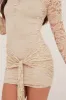 Beige Lace High Neck Tie Front Mini Dress - Tianne sold by Rebellious Fashion