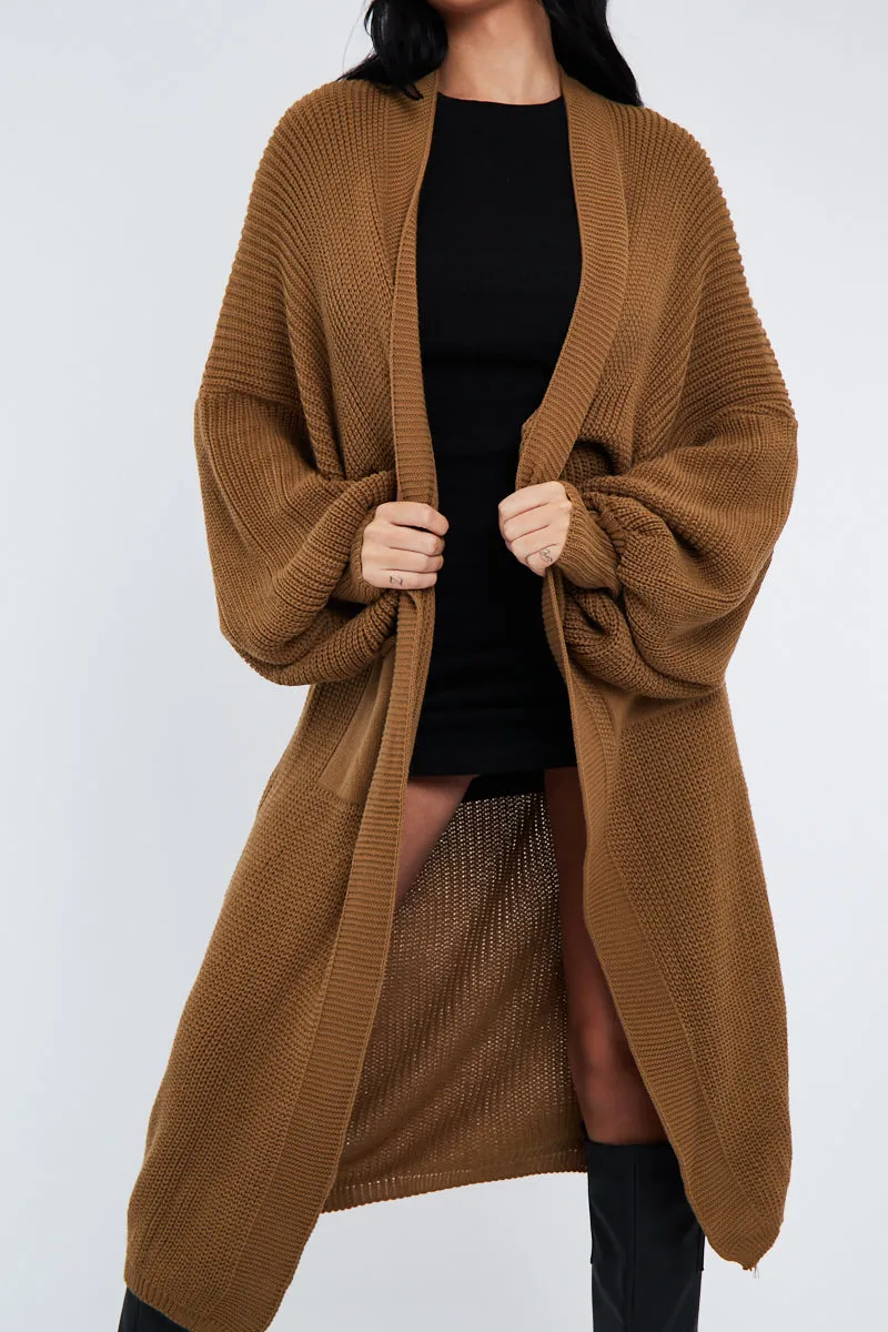 Camel Balloon Sleeve Maxi Knit Cardigan - Imara sold by Rebellious Fashion product image thumbnail 3