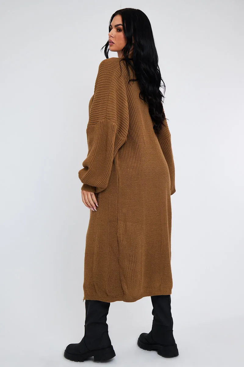 Camel Balloon Sleeve Maxi Knit Cardigan - Imara sold by Rebellious Fashion product image thumbnail 2
