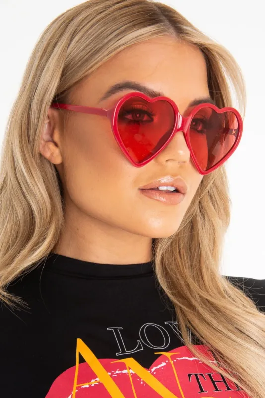 Red Tinted Lens Heart Shape Sunglasses - Elleah made by Rebellious Fashion