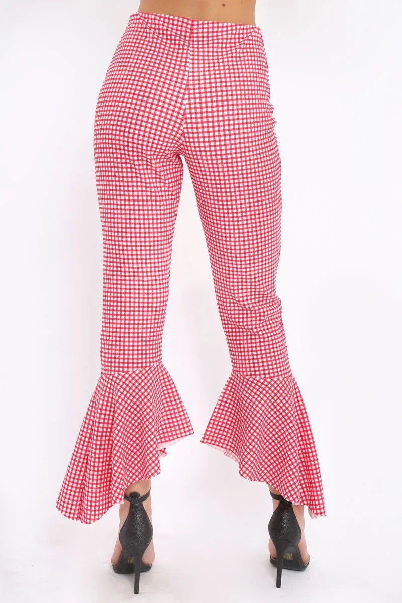 Red Gingham Frill Hem Trousers - Payton sold by Rebellious Fashion product image thumbnail 5