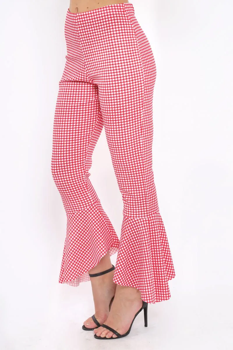 Red Gingham Frill Hem Trousers - Payton sold by Rebellious Fashion product image thumbnail 3