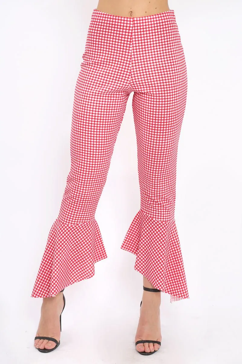 Red Gingham Frill Hem Trousers - Payton sold by Rebellious Fashion product image thumbnail 2
