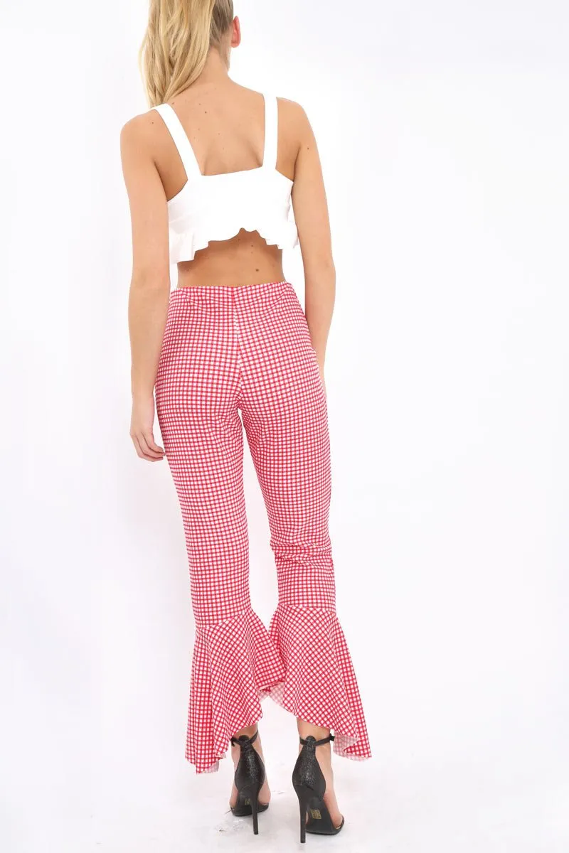 Red Gingham Frill Hem Trousers - Payton sold by Rebellious Fashion product image thumbnail 4