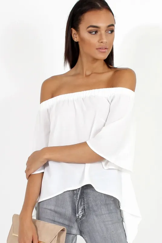White Bardot Split Back Dipped Hem Top - Cici sold by Rebellious Fashion