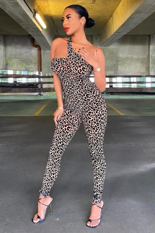 Brown Leopard Print Mesh Jumpsuit - Itza sold by Rebellious Fashion
