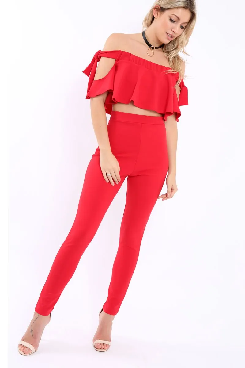 Red Trousers and Crop Top Co-ord - Daizy sold by Rebellious Fashion product image thumbnail 2