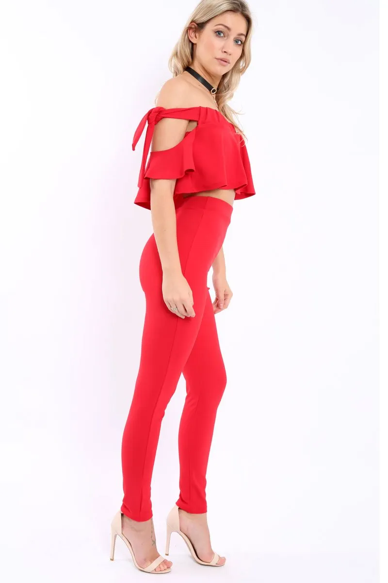 Red Trousers and Crop Top Co-ord - Daizy sold by Rebellious Fashion product image thumbnail 3