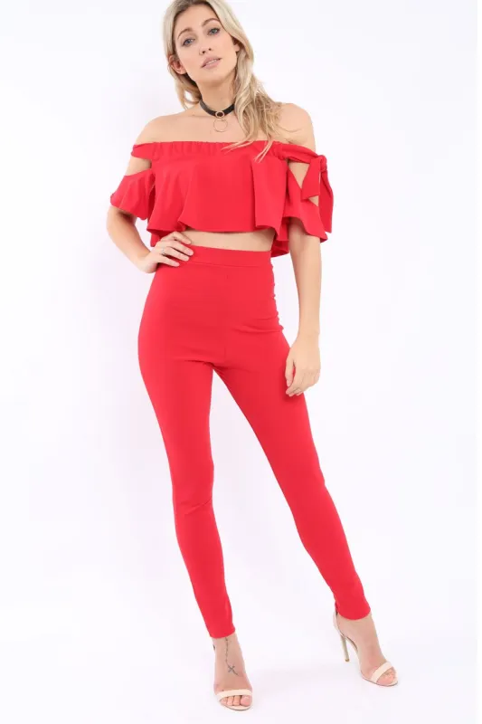 Red Trousers and Crop Top Co-ord - Daizy sold by Rebellious Fashion