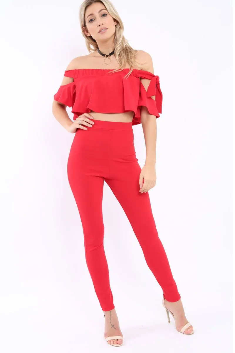 Red Trousers and Crop Top Co-ord - Daizy sold by Rebellious Fashion