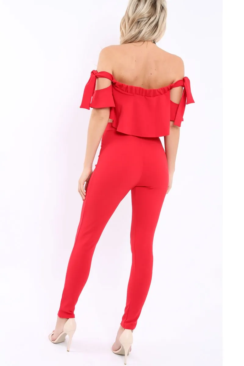 Red Trousers and Crop Top Co-ord - Daizy sold by Rebellious Fashion product image thumbnail 4