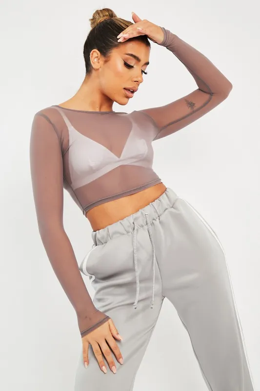 Mink Mesh Long Sleeve Crop Top - Aaima sold by Rebellious Fashion