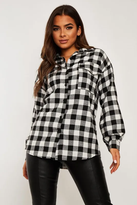 Black Gingham Check Oversized Shirt - Gizel sold by Rebellious Fashion