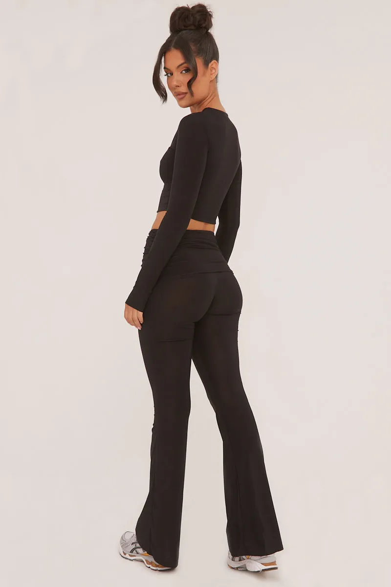 Black Round Neck Cropped Top & Wide Leg Trousers Co-ord Set - Zoe sold by Rebellious Fashion product image thumbnail 4