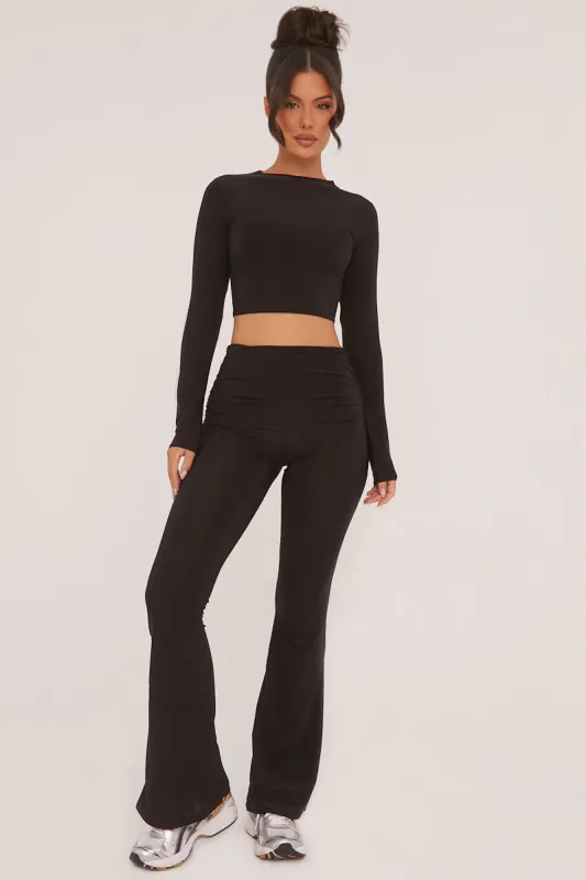 Black Round Neck Cropped Top & Wide Leg Trousers Co-ord Set - Zoe sold by Rebellious Fashion