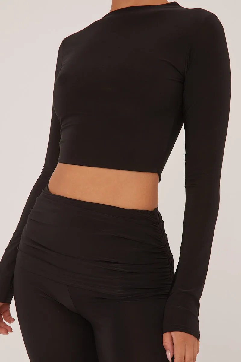 Black Round Neck Cropped Top & Wide Leg Trousers Co-ord Set - Zoe sold by Rebellious Fashion product image thumbnail 3