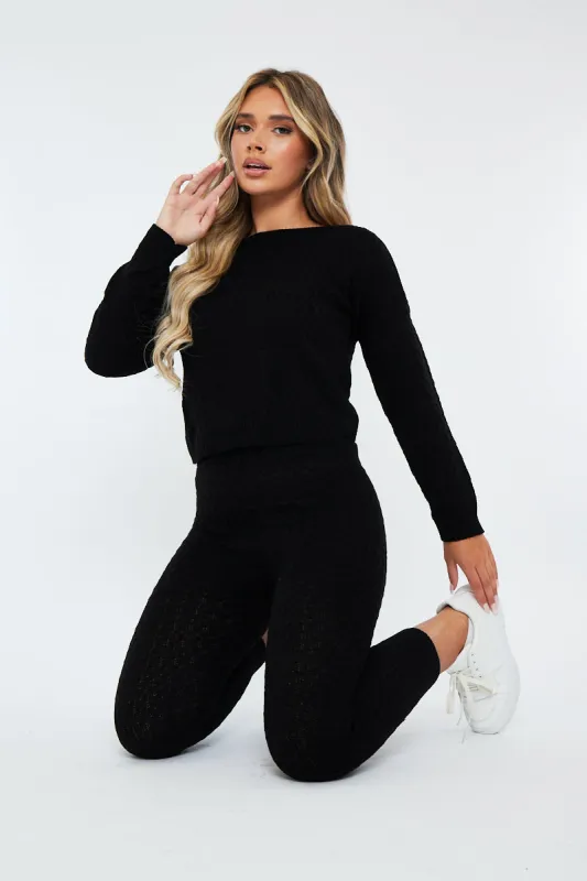 Black Knit Cropped Jumper & Jogger Set - Kezzie sold by Rebellious Fashion